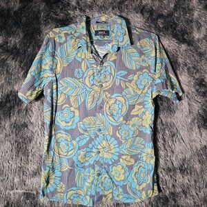 Roark Bless Up Shirt Mens Small Gray Blue Green Floral Button Up